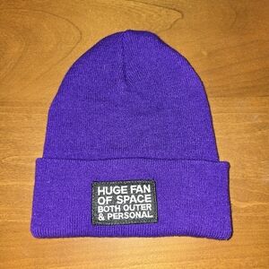 Knit Beanie, Purple With Graphic Patch